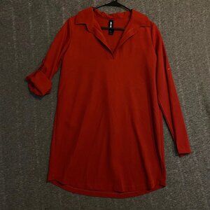 Red Agnes & Dora Collared Shift Shirt Dress Womens Small Stretch Tab Sleeves